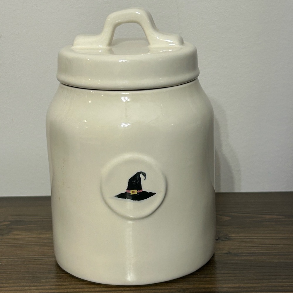 Rae Dunn White Halloween Witch Hat Canister HTF